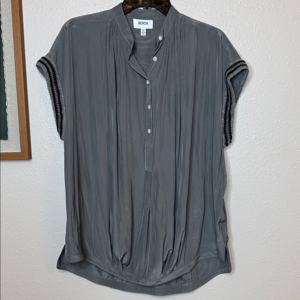 KOCH Fern Pullover Boho Crotchet Charcoal / Greige Relaxed Blouse - XS - Picture 3 of 14